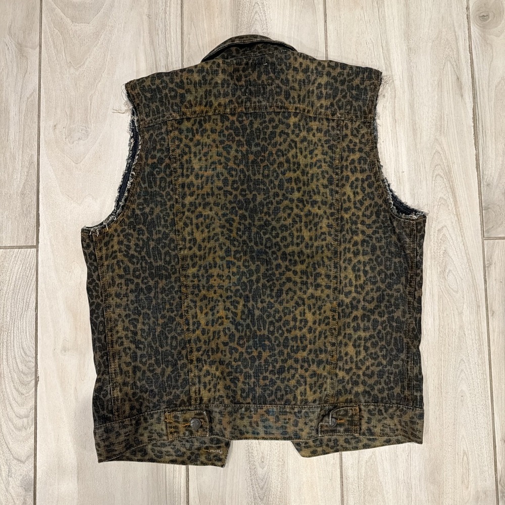 Kill City Leopard Print Denim Vest SMALL Sleeveless Trucker Punk Rock M Medium - Picture 6 of 7